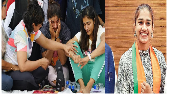 धरने पर बैठे पहलवान ने लगाया आरोप, बबिता ने हमें धरने पर बैठने के लिए मजबूर किया