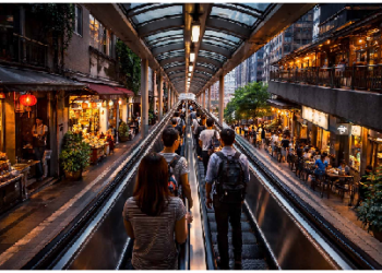 हांगकांग में चलती सड़क, लोग घर से निकलते ही बिना हिलेडुले मंजिल पर पहुंच रहे